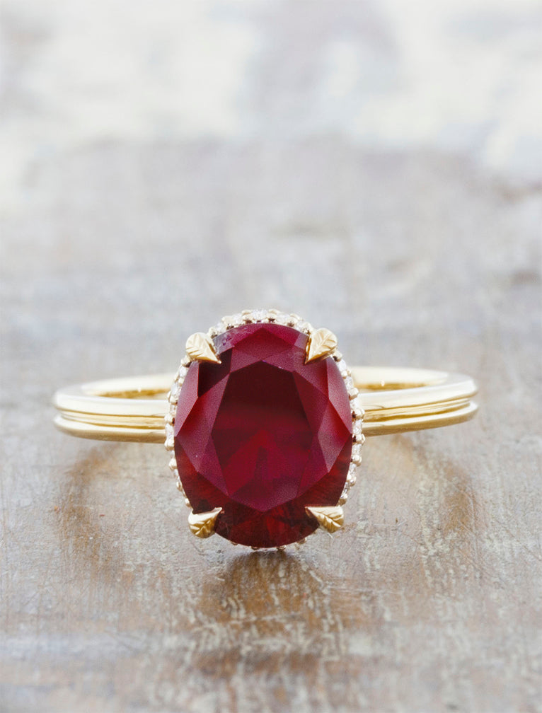 caption:Customized with 1.90ct oval ruby in 14k yellow gold