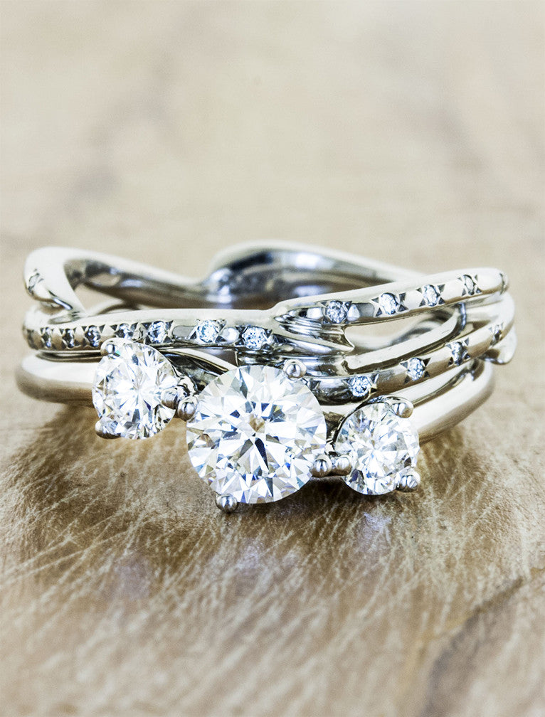 caption:Stacked with Selene wedding band in platinum