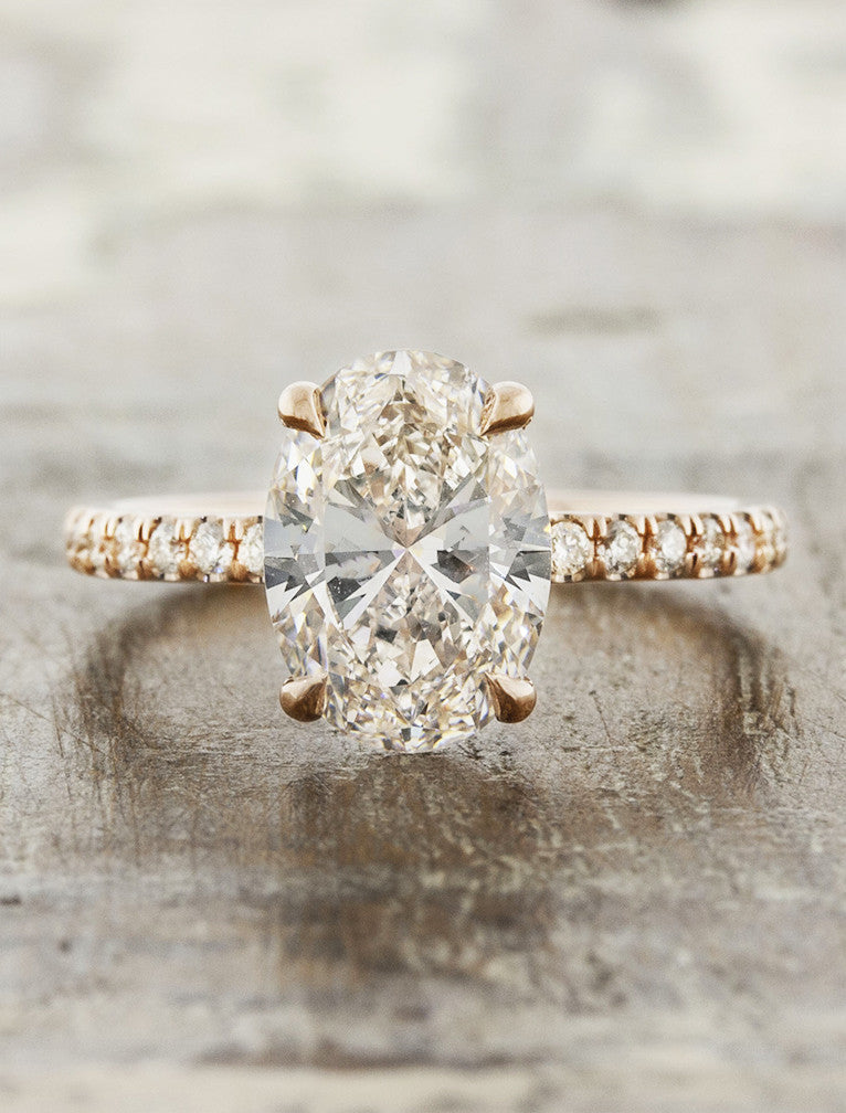 caption:Shown with 2ct oval diamond in 14k rose gold