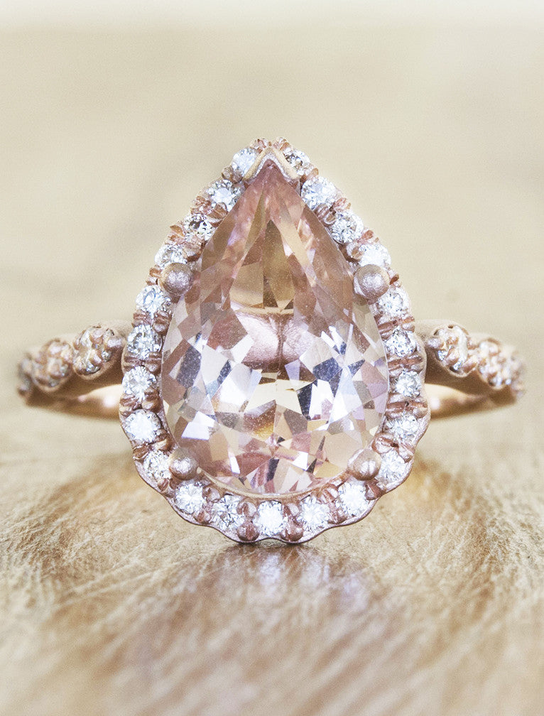 Jelissa: Pear-Shaped Morganite Halo Engagement Ring Ken Dana