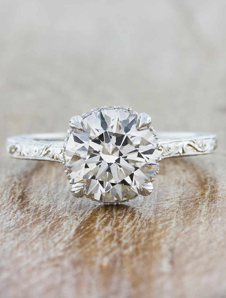 Ginnie: Round Diamond in Delicate Engraved Band Ken Dana Design
