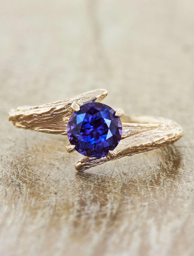 asymmetrical tree bark engagement ring - gemstone