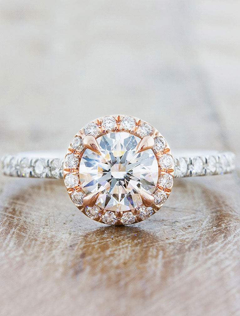 Maive Mixed Round Diamond Halo Engagement Ring in Rose Gold