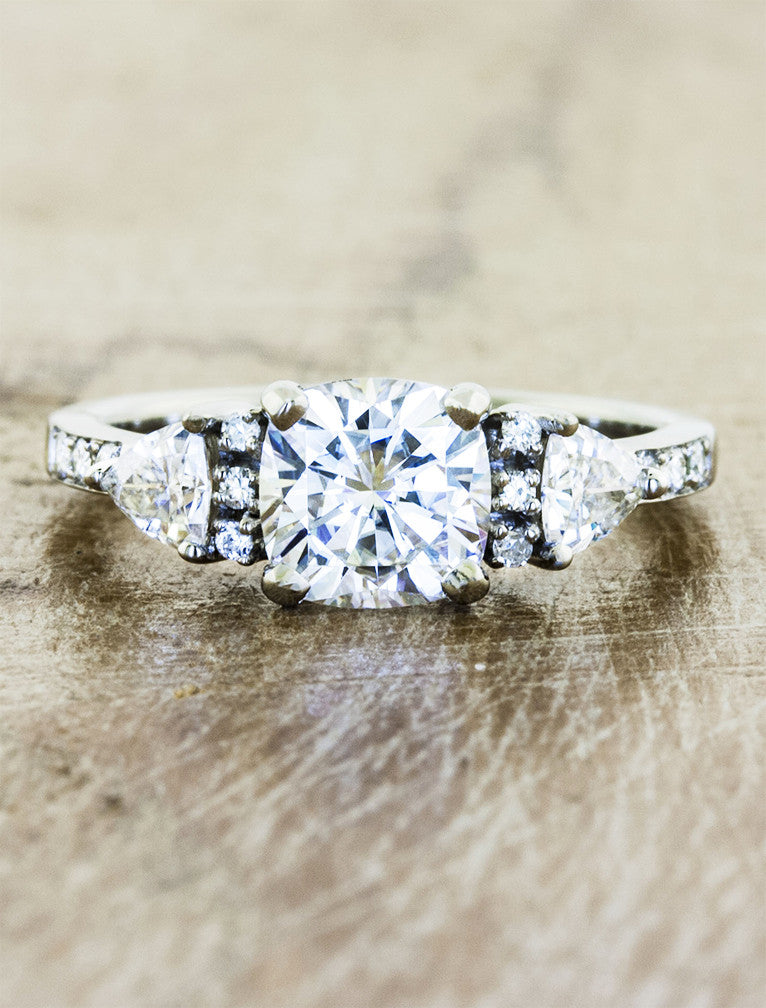 Cushion Cut Diamond Round Center Diamond With Trillion Side Stones