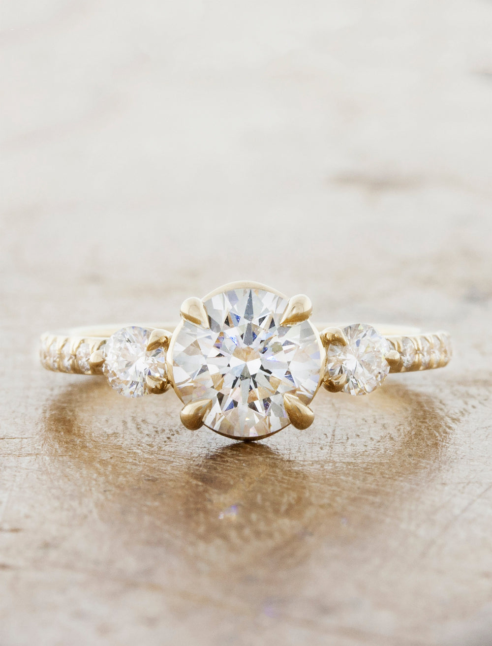 caption:Shown with 1ct round diamond in 14k yellow gold
