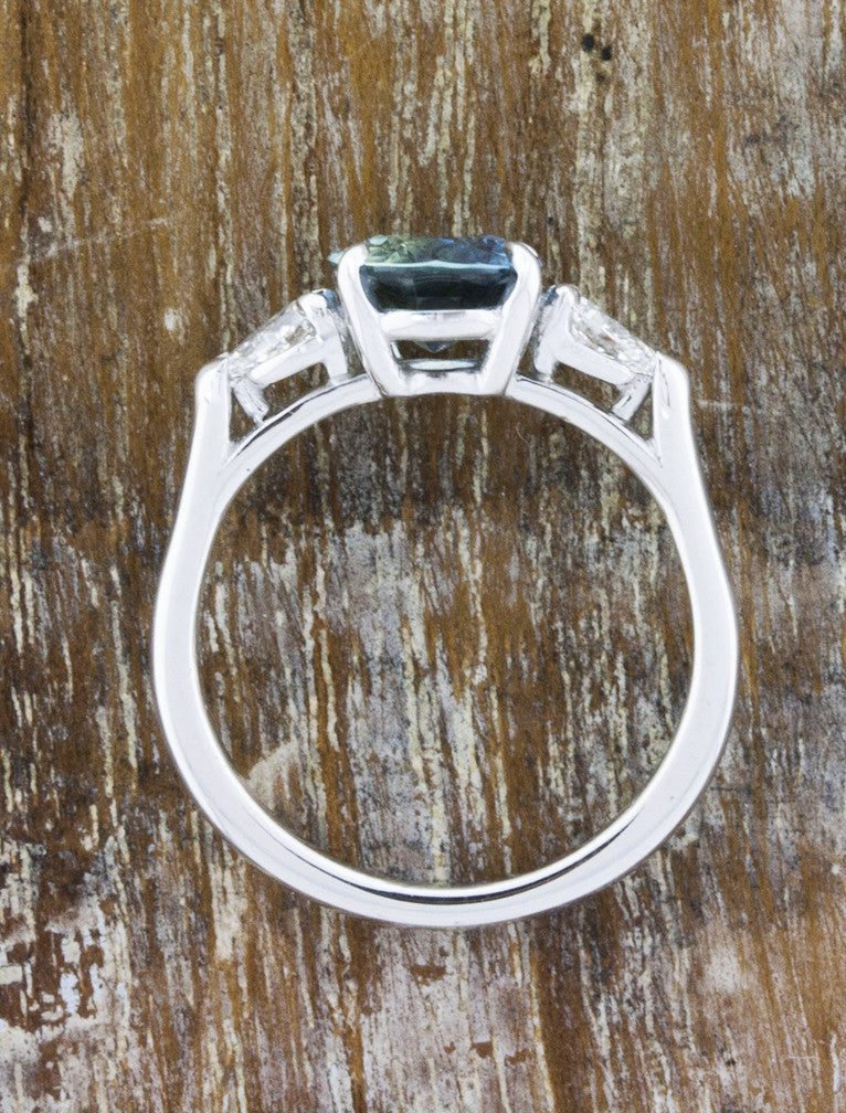 Oval blue sapphire 3 stone classic engagement ring