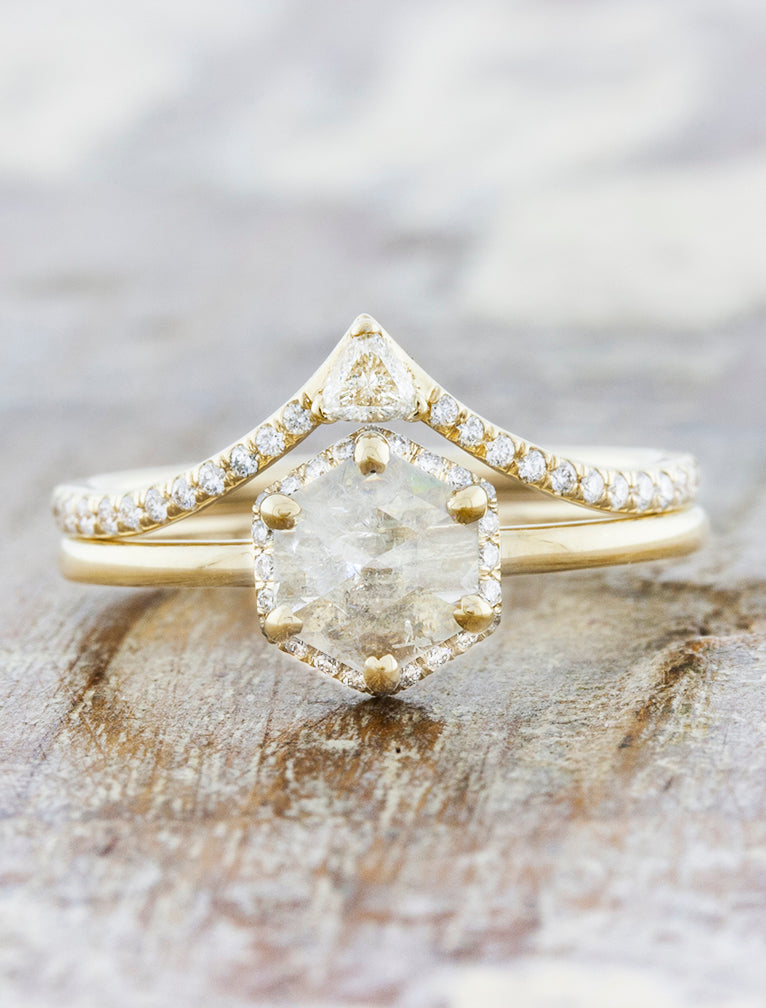 caption:Shown with Kia wedding band in 14k yellow gold