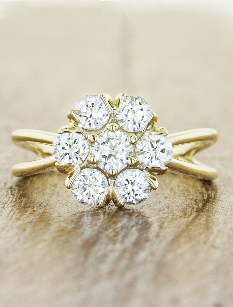 Diamond Floral Ring Set in 18K Rose & Yellow Gold - Fashion Ring / Yellow Gold | Pre-owned & Certified | used Second Hand | Womens
