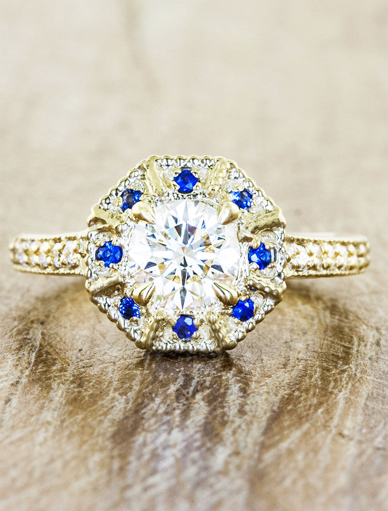 caption:Shown with 0.7ct round diamond in 18k yellow gold