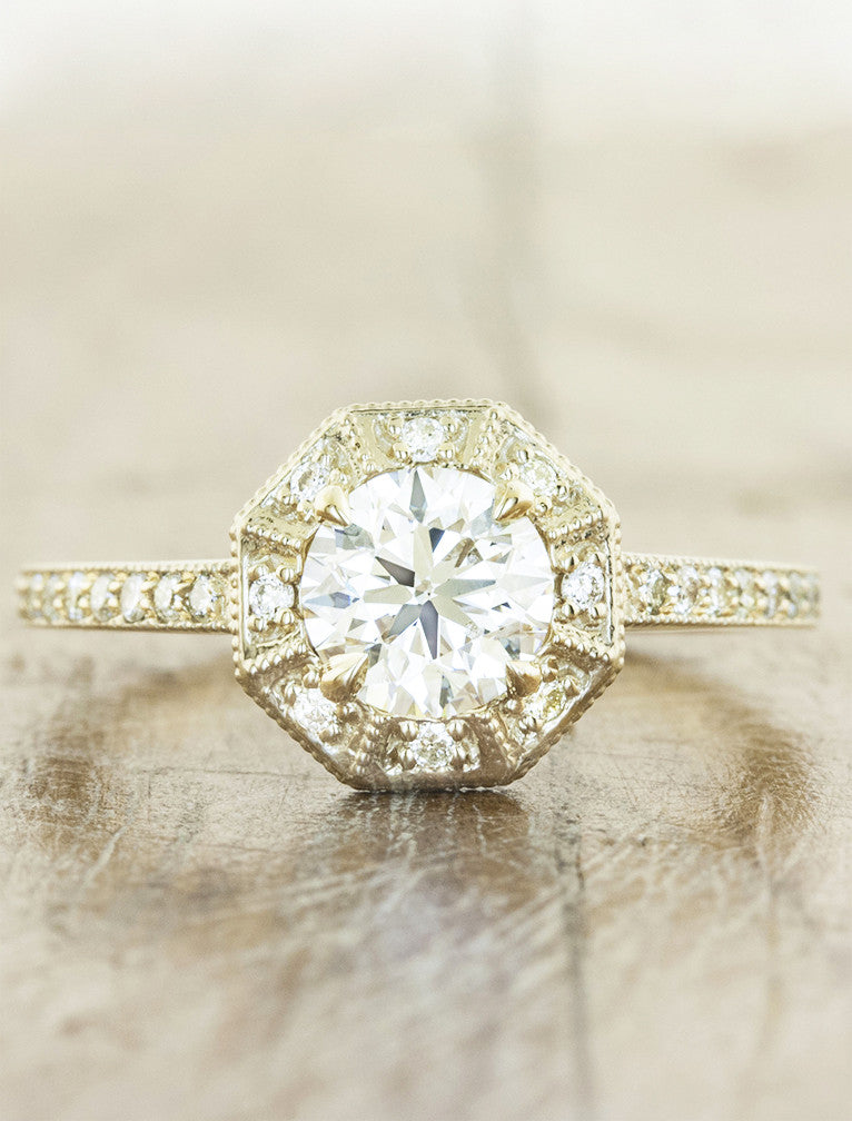 caption:Shown with 0.90ct round diamond in 14k yellow gold