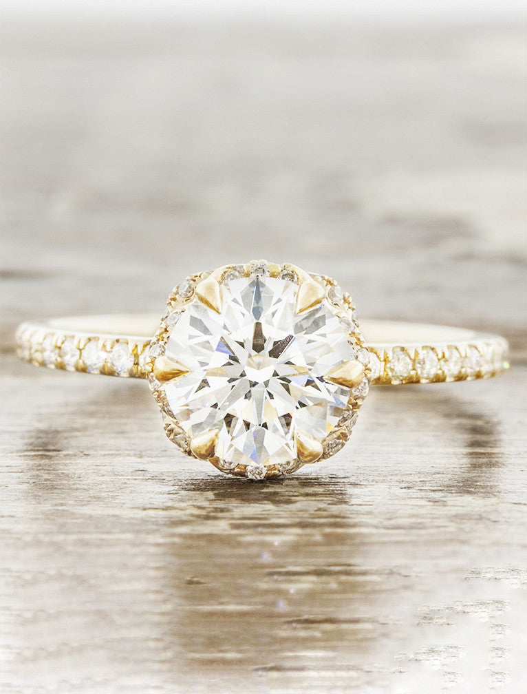 Mona: Vintage Inspired Double Halo Round Solitaire Engagement Ring