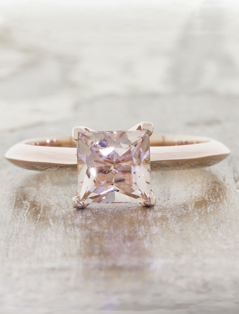 caption:Customized with princess cut morganite in 14k rose gold
