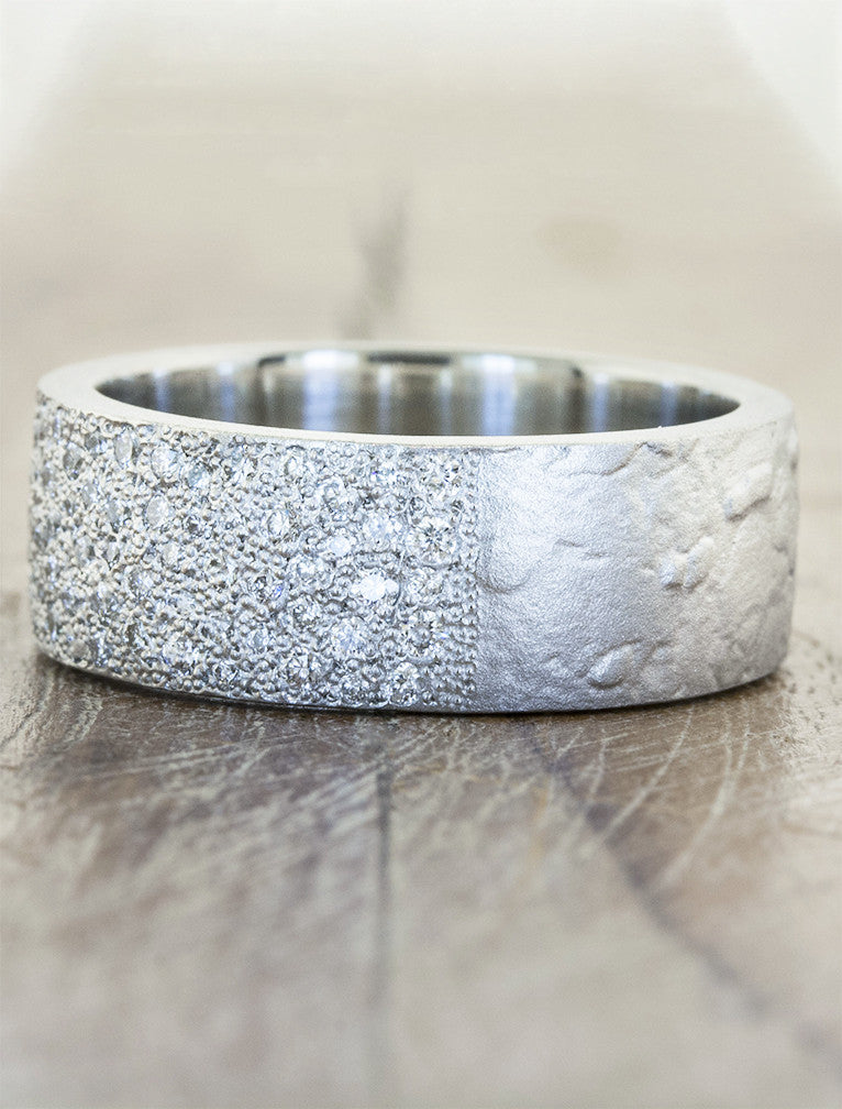 Cisco: Men's Textured Diamond 8mm Wedding Band | Ken & Dana Design