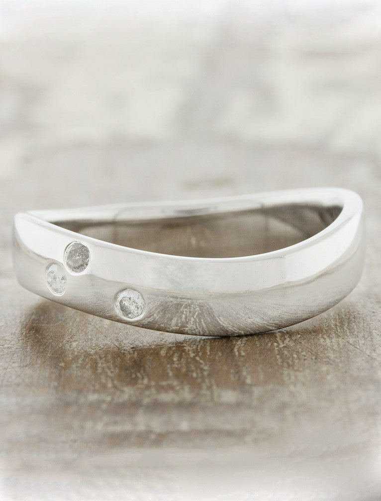 organic men's grey diamond accented wedding band