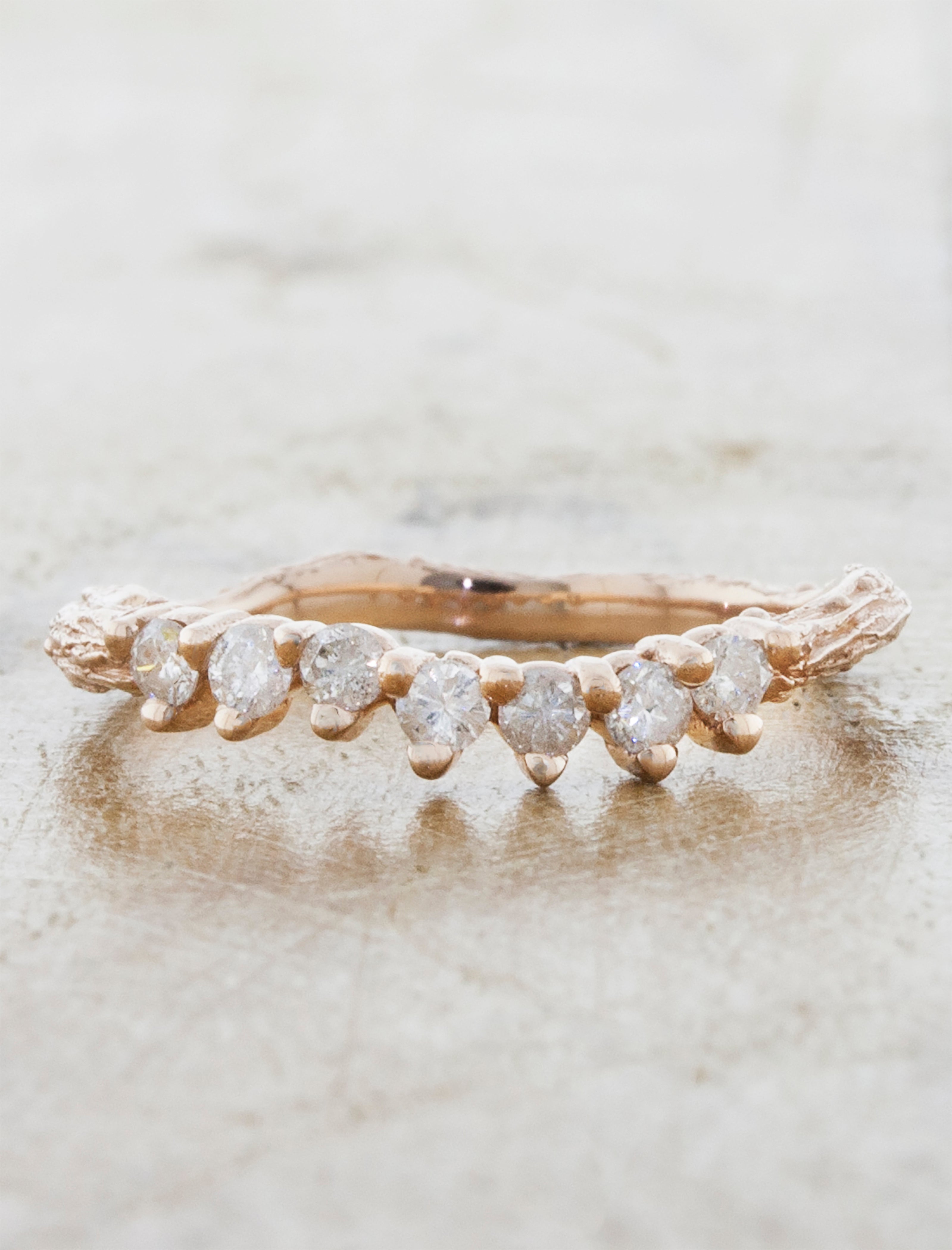 Cami: Diamond-Studded Bark Textured Wedding Ring