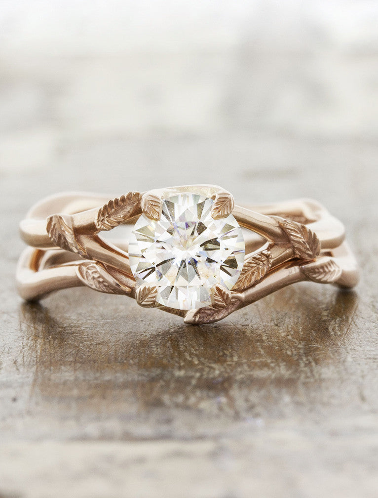 caption:Paired with Winter-Leaves wedding band