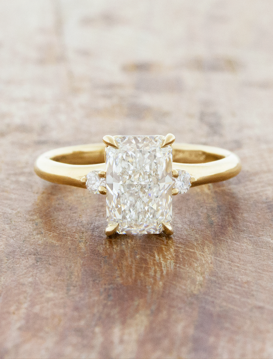 caption:Shown with 2ct radiant cut diamond in 14k yellow gold 