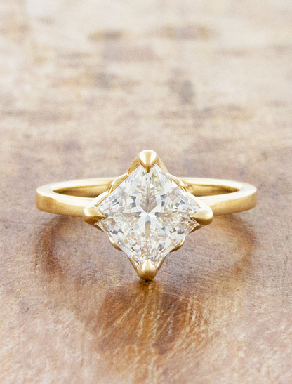 caption:Shown with 2.5ct princess cut in 14k yellow gold 