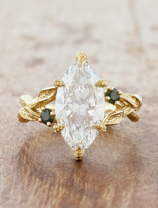 caption:Shown with 2.5ct marquise diamond in 14k yellow gold 