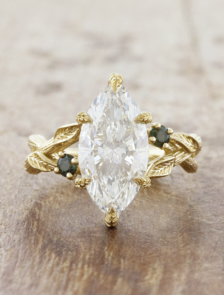 caption:Shown with 2.5ct marquise diamond in 14k yellow gold 