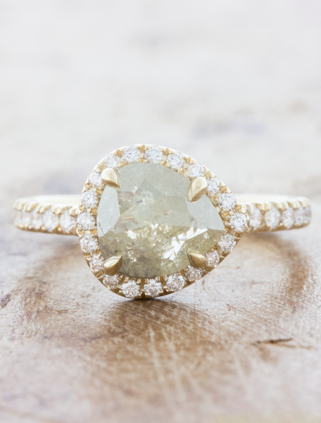 Rustic pear diamond halo engagement ring