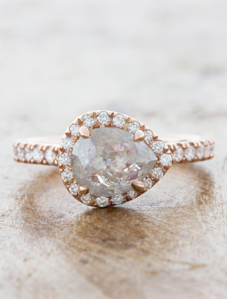 Audrix: Rustic Pear Diamond Rose Gold Halo Engagement Ring | Ken & Dana ...