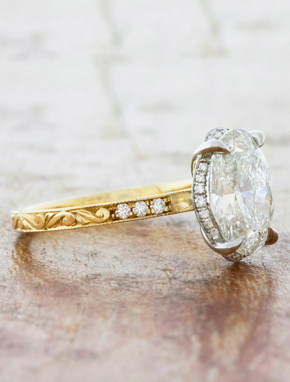 Belvin: Intricate Hand-Engraved Mixed Metal Diamond Ring | Ken