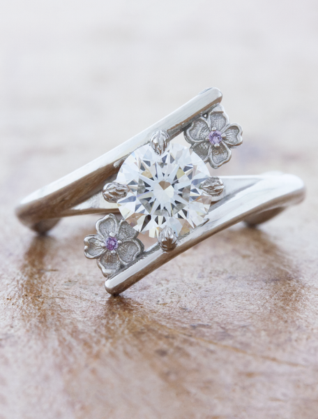 Blossom: Flower Round Cut Bypass Diamond Engagement Ring