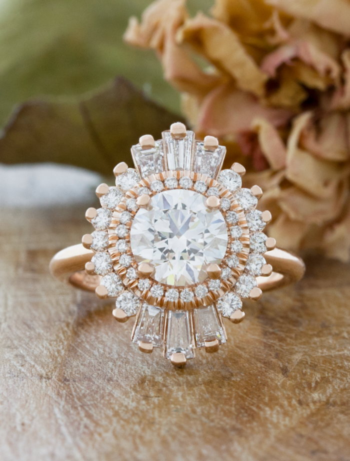 caption:Shown with 1.5ct round diamond in 14k rose gold