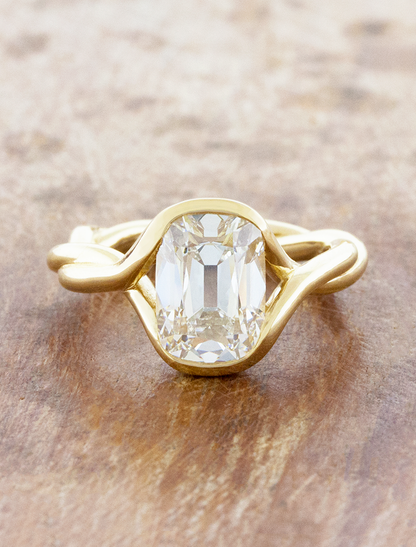 caption:Shown with a 3ct Old Mine in 14k yellow gold 