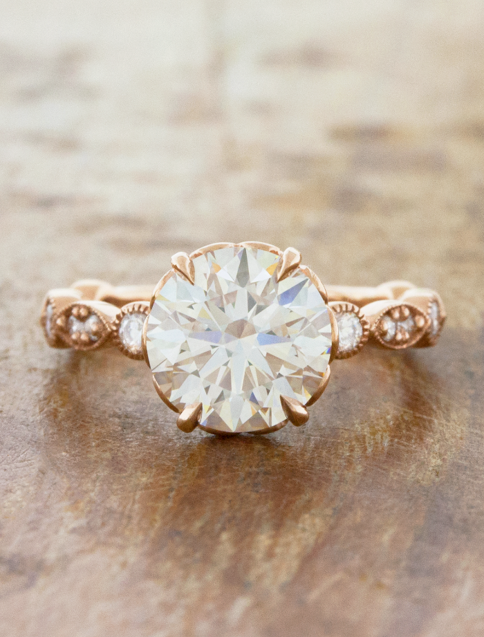 Cecily VintageInspired Round Diamond Engagement Ring with Milgrain