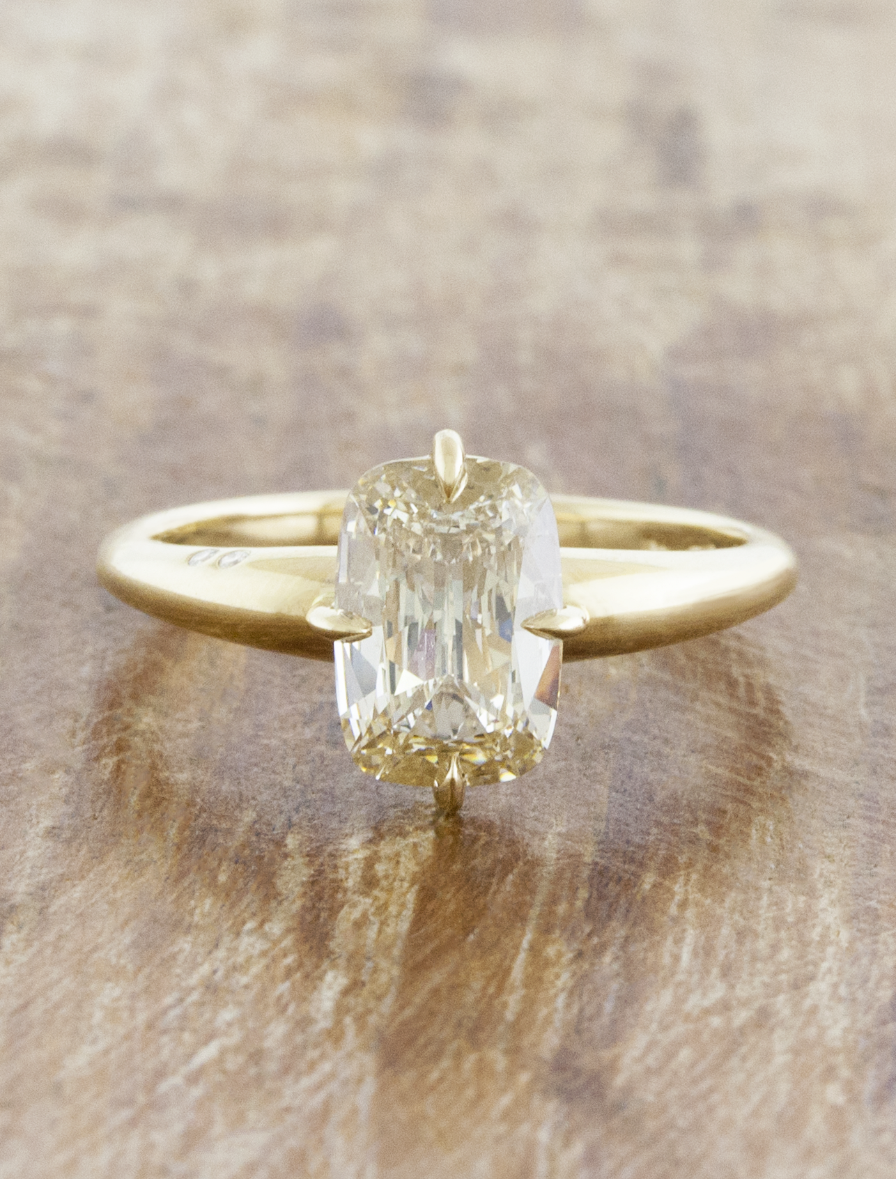caption:Shown with 1.5ct champagne Old Mine Cut in 14k yellow gold 