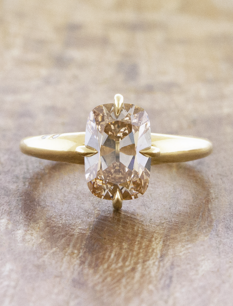 caption:Shown with 2ct Fancy Light Brown Old Mine Cut in 14k yellow gold 