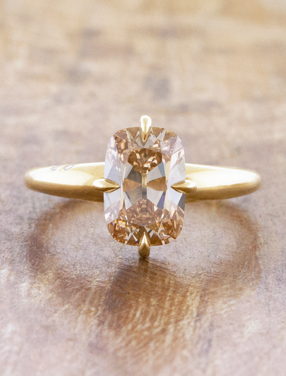 caption:Shown with 2ct Fancy Light Brown Old Mine Cut in 14k yellow gold 
