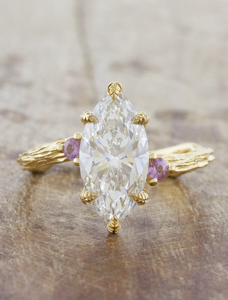 caption:Shown with 2ct marquise in 18k yellow gold 