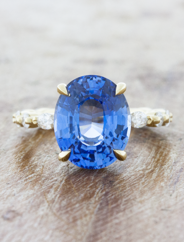 caption:Shown with 5.50ct cornflower blue oval sapphire in 14k yellow gold