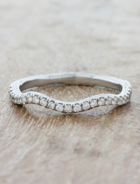 Engraved Diamond Ring - Wavy Wedding Band