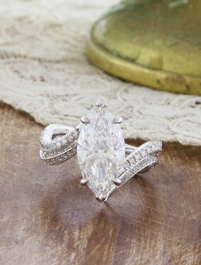 Eira: Bypass Marquise Engagement Ring with Hidden Halo Diamond