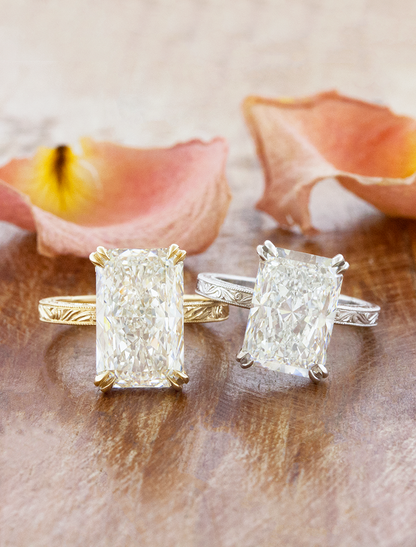 caption:Shown with 3ct radiant in 14k yellow gold & 3.5ct radiant in platinum
