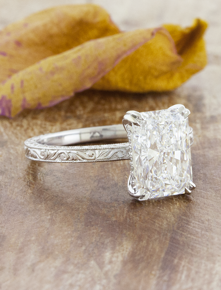 caption:Shown with 3.5ct radiant cut in platinum