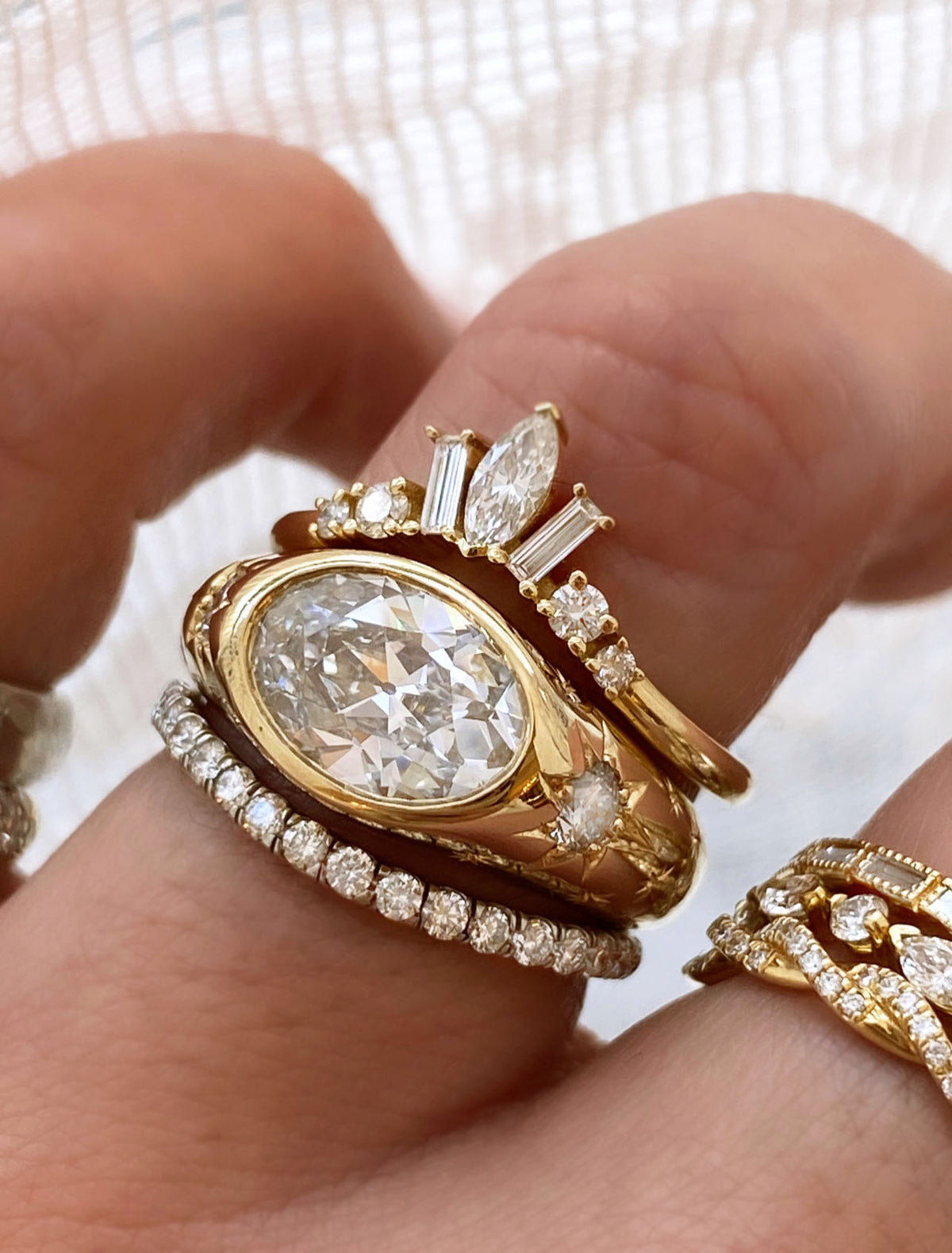 caption:Shown stacked with Islet & Bella Curve wedding band