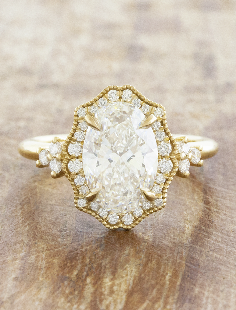 caption:Shown with 2ct oval diamond in 14k yellow gold 