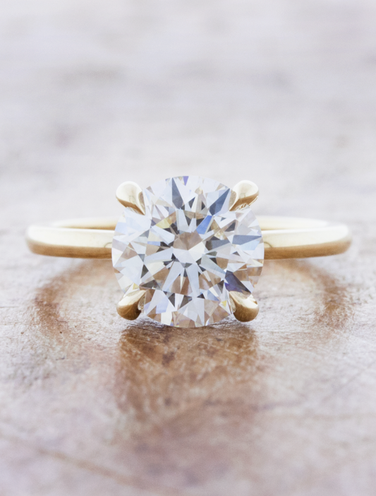 caption:Shown with 2ct round diamond in 14k yellow gold