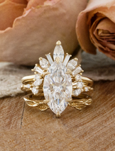 Harmony: Whimsical Marquise Cluster Engagement Ring with Leaf ...