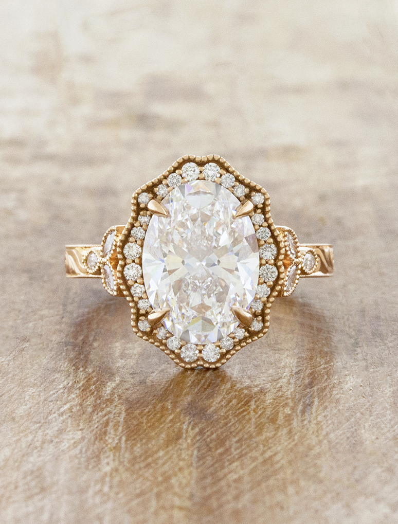 caption:Shown with 4ct oval diamond in 14k rose gold 