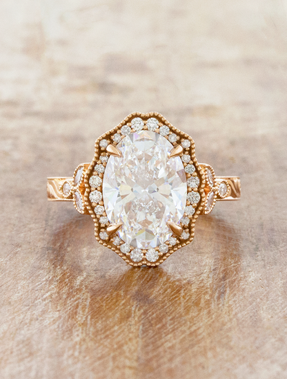 caption:Shown with 4ct oval diamond in 14k rose gold 