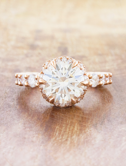 caption:Shown with 3ct round diamond in 14k rose gold 