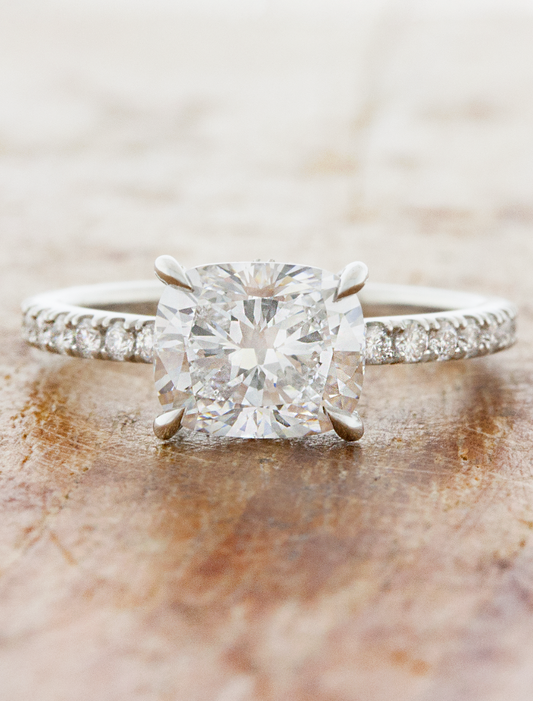 caption:Shown with 2.2ct cushion cut diamond in platinum