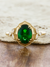 caption:Shown with 1.3ct oval emerald in 14k yellow gold