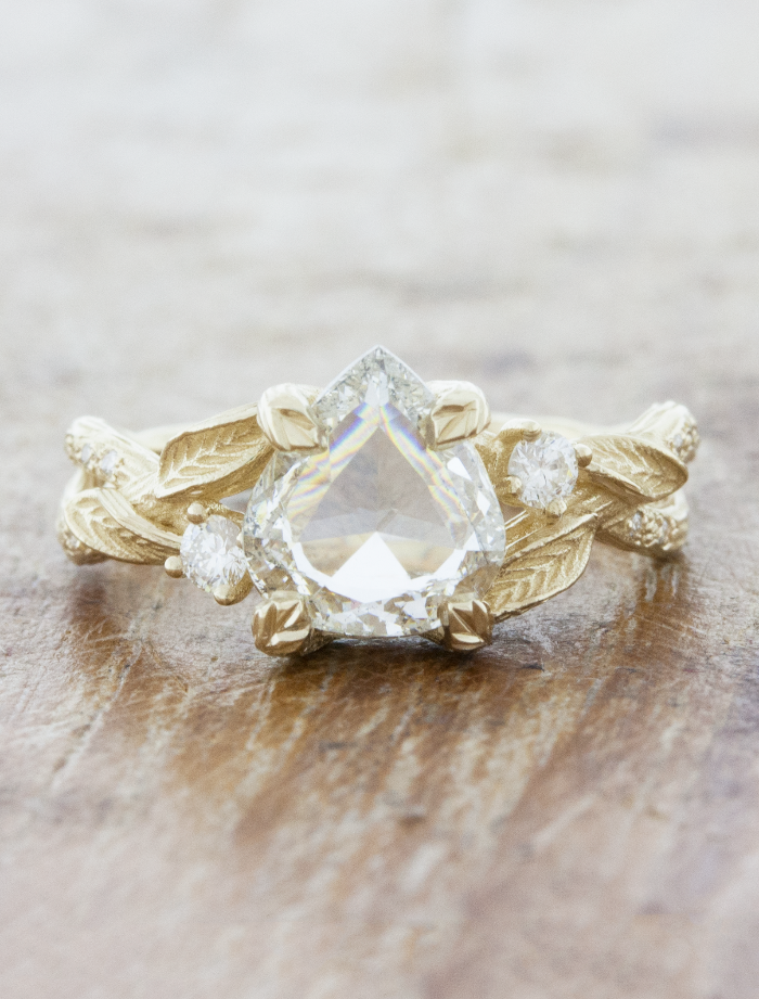 caption:Shown with 1ct rose cut pear diamond in 14k yellow gold